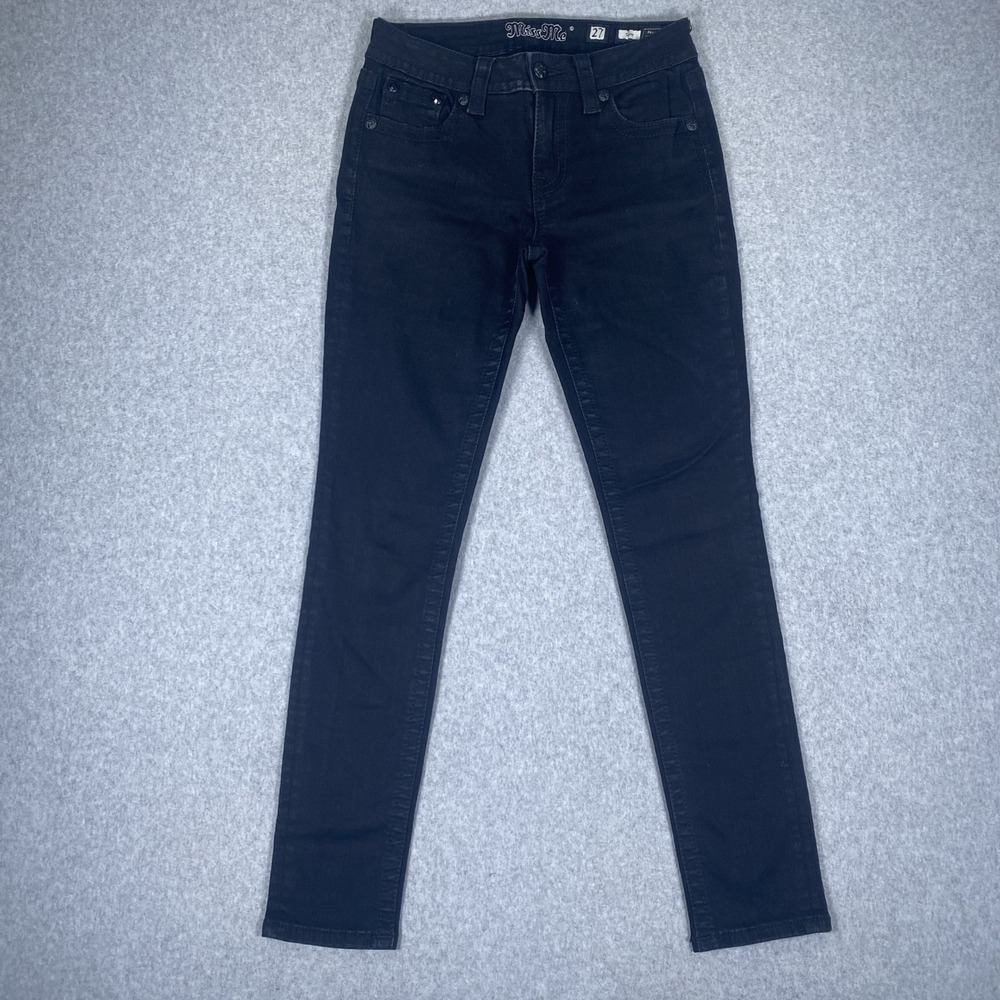 Miss Me Skinny Jeans Womens 27 Black Cowhide Lace Rhinestone Embellished - Picture 4 of 16